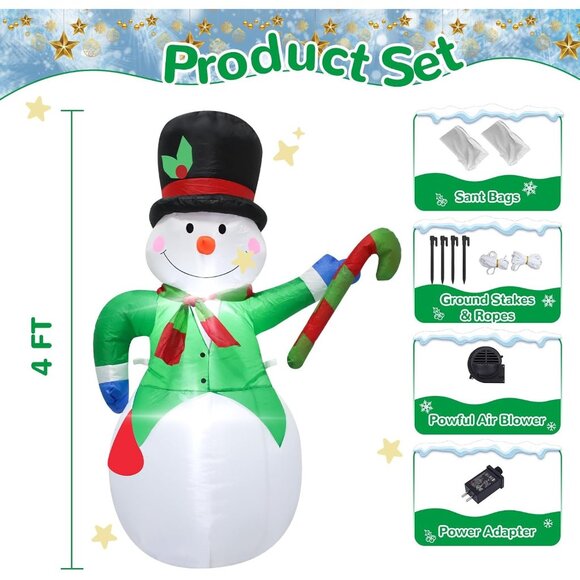Christmas Inflatable Snowman with LED Lights for Outdoor Lawn and Garden Decor - Picture 7 of 8